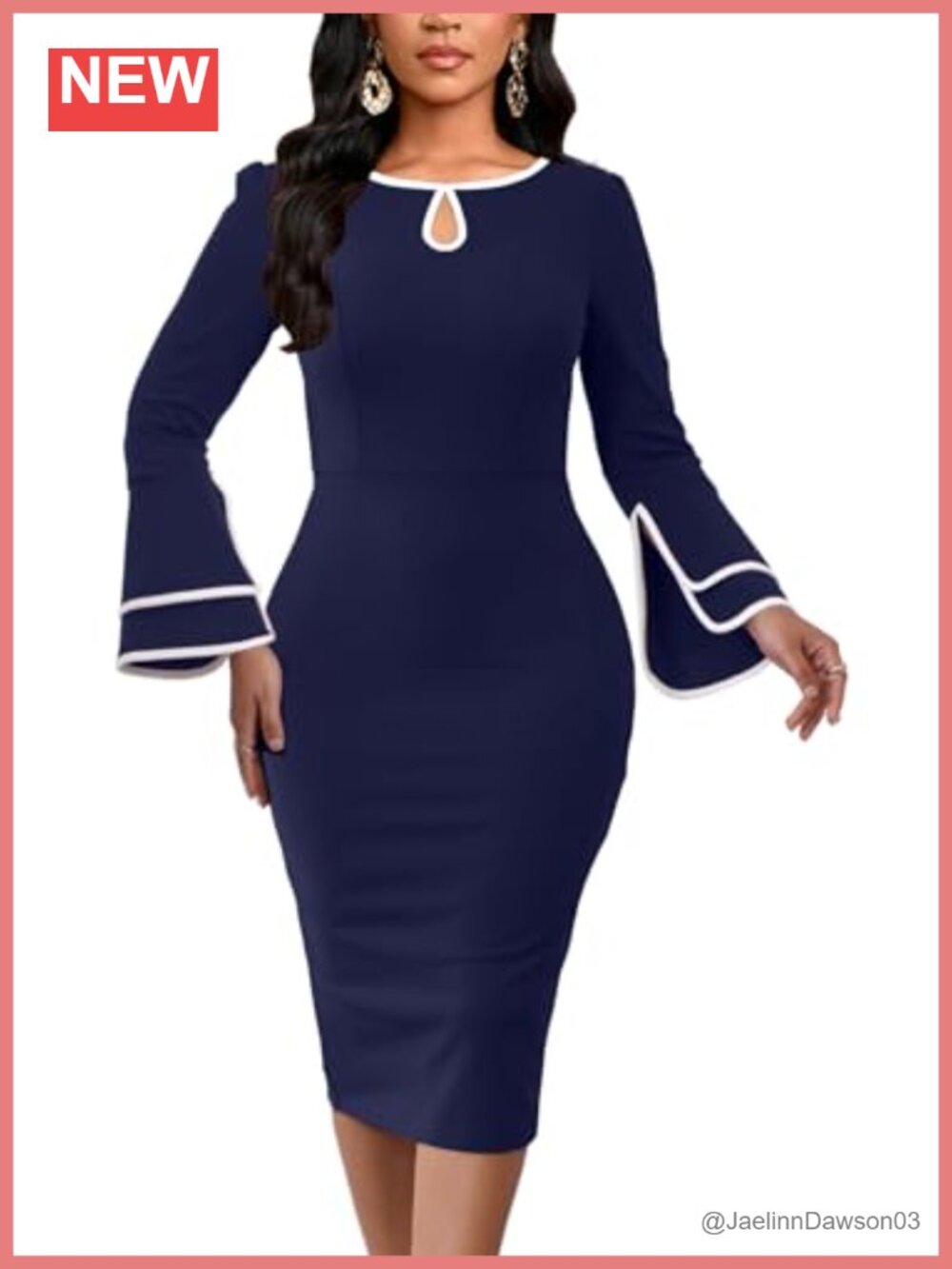 Women's Knee-Length Bell Sleeve Business Church Dress